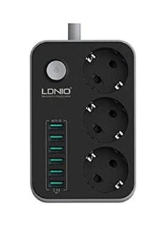 Buy Power Strip - 3 Power Sockets And 6 Usb Charger Black in Egypt