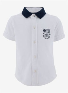 Buy Baby Boys Printed Collared Neck Casual Shirt White/Blue in UAE
