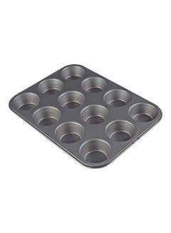 اشتري Cake Molds Non Stick Reusable Muffin Cupcake Baking Pan Of 12 Cup Black 26cm في مصر