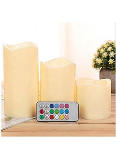 اشتري 12 Color Changing Candles Real Wax Flameless With Remote Control Timer Beige في مصر