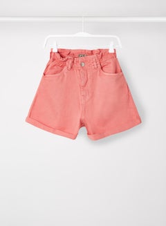 Buy Paperbag Waist Denim Shorts Pink in Saudi Arabia