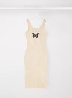 اشتري Butterfly Embroidered Midi Dress Beige في السعودية