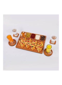 اشتري Wooden Snacks Plate Rectangle Shaped 5 Slots With 2 Round Coasters - 2 Rectangular Coaster Beige في مصر