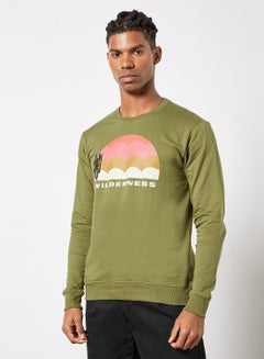 Buy Men Casual Printed Sweatshirt Moss Green in UAE