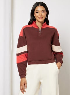 Buy Half Zip High Neck Sweatshirt Multicolour in Saudi Arabia