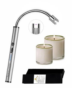 Buy 360 Degree Windproof Flameless Flexible Neck Long USB Type-C Rechargeable Electric Candle Arc Lighter With LED Battery Display And Safety Switch Silver 26 x 1.5 x 1.5cm in UAE
