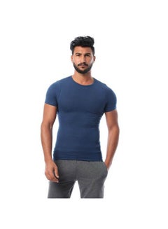 Buy Round Neck Short Sleeve Slim Plain T_Shirt Navy in Egypt