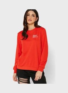 Buy Crew Neck Cuff Detail Sweatshirt Red in Saudi Arabia