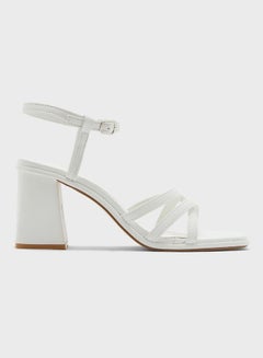 Buy Double Crossover Strap Block Heel Sandal White in UAE