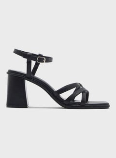 Buy Double Crossover Strap Block Heel Sandal Black in Saudi Arabia
