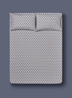 اشتري Fitted Bedsheet Set Queen Size  100% Cotton Premium Quality 200 TC Everyday Use Breathable And Soft 1 Bed Sheet And 2 Pillow Cases Printed Design White/Blue/Mustard Color White/Blue/Mustard في السعودية