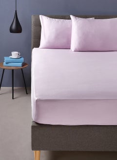 Buy Fitted Bedsheet Set Queen Size  100% Organic Cotton Premium Quality 220 TC Breathable And Soft 1 Bed Sheet And 2 Pillow Cases Lilac Color Lilac 160 x 200 + 33cm in UAE