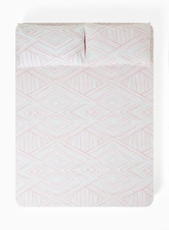 Buy Fitted Bedsheet Set Twin Size  100% Cotton Percale Light Weight Everyday Use 180 TC High Quality 1 Bed Sheet And 2 Pillow Cases Printed Design Duma Peach Color Duma Peach 120 x 200 + 33cm in UAE