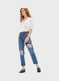 Buy Women Ripped Mom Jeans Blue in UAE