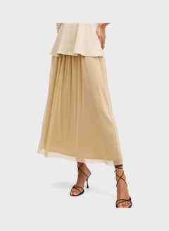 Buy Women Plain High Waist Skirt Gold in UAE