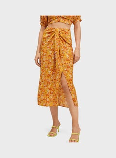 Buy Women Printed Front Slit Skirts Yellow in UAE