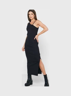 Buy Cut-Out Ribbed Dress Black in UAE