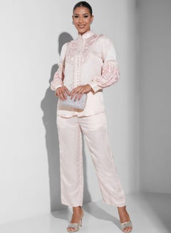 Buy Embroidered Button Detail Set Light pink in Saudi Arabia