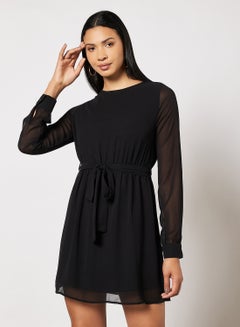 Buy Solid Colour Mini Dress Black in UAE