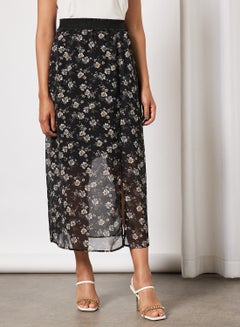Buy Floral Print Midi Skirt Black in UAE