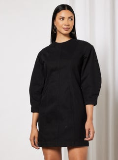 Buy 3/4 Sleeve Denim Dress Washed Black in UAE