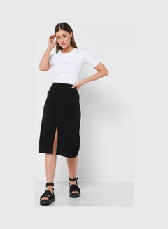 Buy Women Front Split Midi Skirt Black in UAE