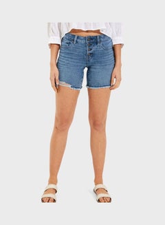 Buy Women High Waist Plain Shorts Blue in Saudi Arabia