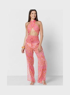 Buy Printed Crop Top And Wide Leg Pants Set Prints in UAE