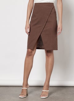 Buy Solid Color Wrap Skirt Brown in Saudi Arabia