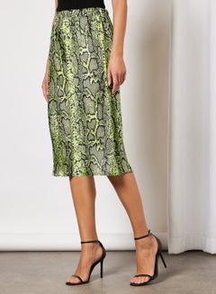 Buy Snake Print Midi Skirt Green in UAE
