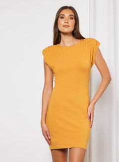 Buy Basic Plain Round Neck Midi Dress Orange in UAE