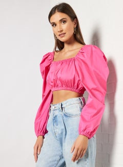 Buy Puff Sleeve Square Neck Top Pink in Egypt