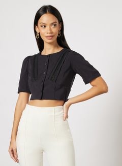 Buy Lace Panel Crop Top Black in Saudi Arabia