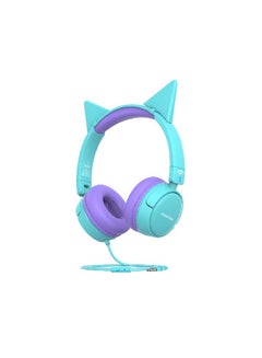 Buy Premium Detachable Cat Ear Wired Kids Headphones Aqua in Saudi Arabia