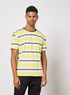 Buy Striped Crew Neck T-Shirt Yellow in UAE