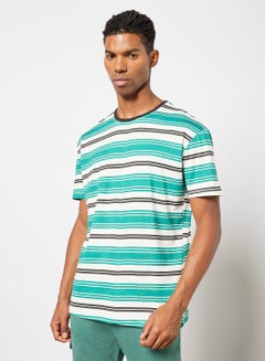Buy Striped Crew Neck T-Shirt Light Green in UAE