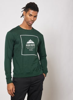 Buy Casual Printed Sweatshirt Bottle Green in UAE