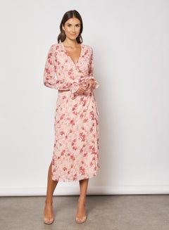 Buy Tie Strap Overlap Midi Dress Rose Print in UAE