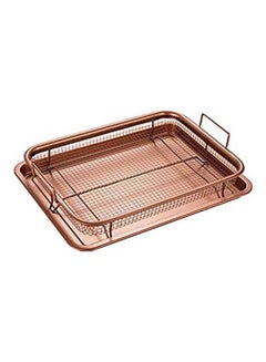 Buy Non-Stick Oven Baking Tray With Elevated Mesh Crisping Grill Basket Set Brown 33.2 x 25.8 x 8.4cm in Egypt