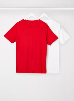 Buy Pack of 2 Basic Crew Neck T-Shirt Red/White in Saudi Arabia