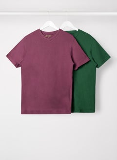 Buy 2 Pack Back V-Neck T-Shirt Dark Green/Maroon in Saudi Arabia