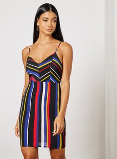 Buy Knit V Neck Mini Dress Multicolour in UAE