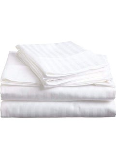 Buy King Size Cotton Stripe Pattern Bed Sheets Cotton White 240x280cm in Egypt