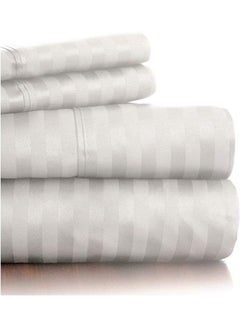 Buy Luxurious Dobby 300Tc Super King 4Pc Bed Sheet Set Cotton White 280 x 280cm in Egypt