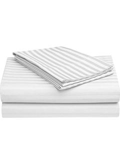 Buy Satin Stripe Bed Sheet-Flatsheet With Two Pillow Case Set Combination White 240 x 280cm in Egypt