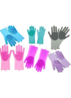 اشتري Gloves Reusable Silicone Brush Scrubber Gloves Heat Resistant For Kitchen Black في مصر