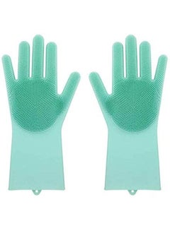 اشتري A Pair Magic Silicone Scrubber Rubber Cleaning Gloves Green في مصر