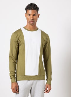 Buy Cut And Sew Sweatshirt Olive Green/White in UAE