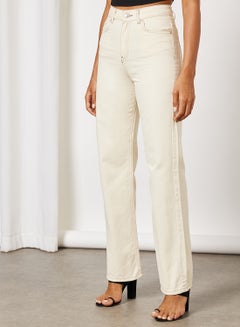 Buy Straight Fit Cotton Jeans Ivory in UAE