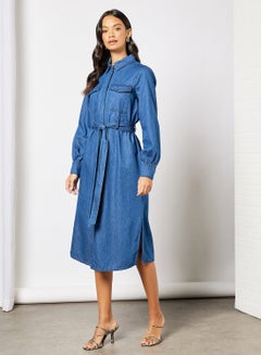 Buy Denim Midi Dress Medium Blue Denim in UAE